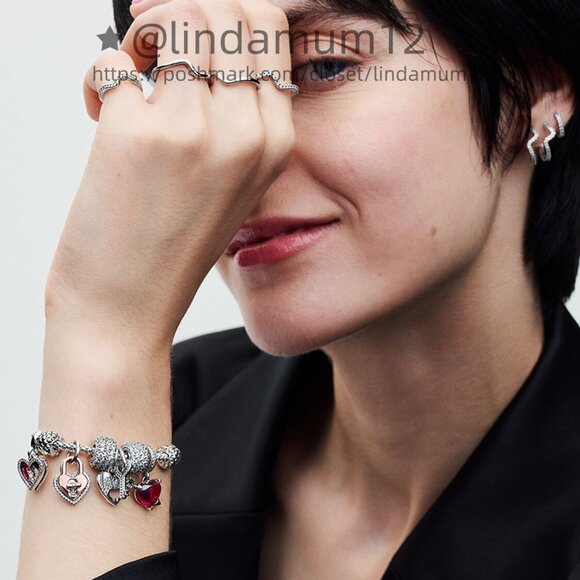 Pandora Red Heart & Keyhole Double Dangle Charm - Picture 5 of 5